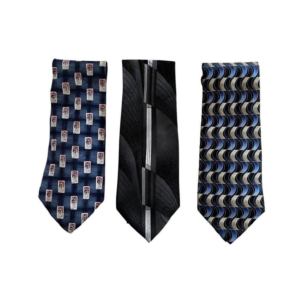 Vintage Pierre Cardin 90s Silk Neckties Set of Three Blue/Navy